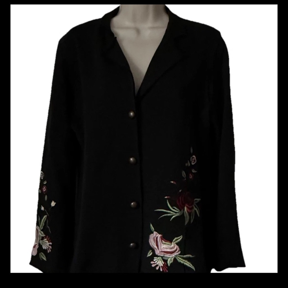 RXB Women’s Floral Embroidered Button Down Knit Jacket PL Black Pink Red Green